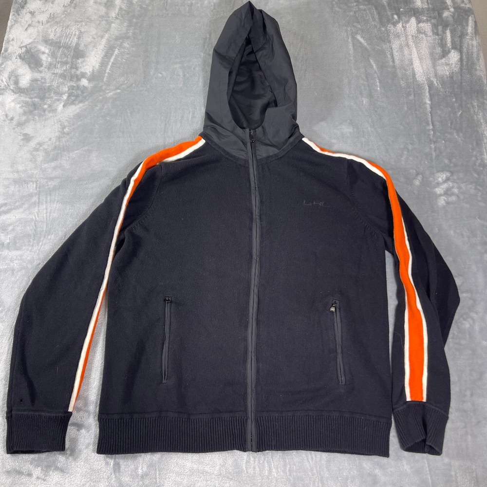 Lauren‎ Active Ralph Lauren Harley-Davidson Knit Hoodie Black Orange XL Zip Up